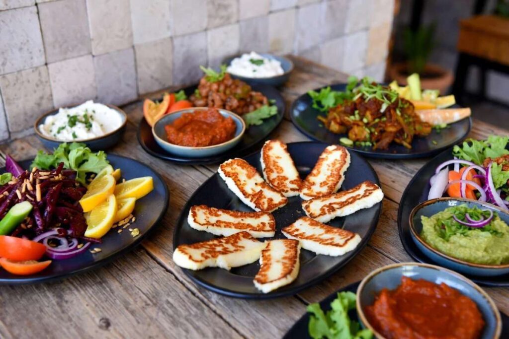 Mediterranean sharing plates with halloumi