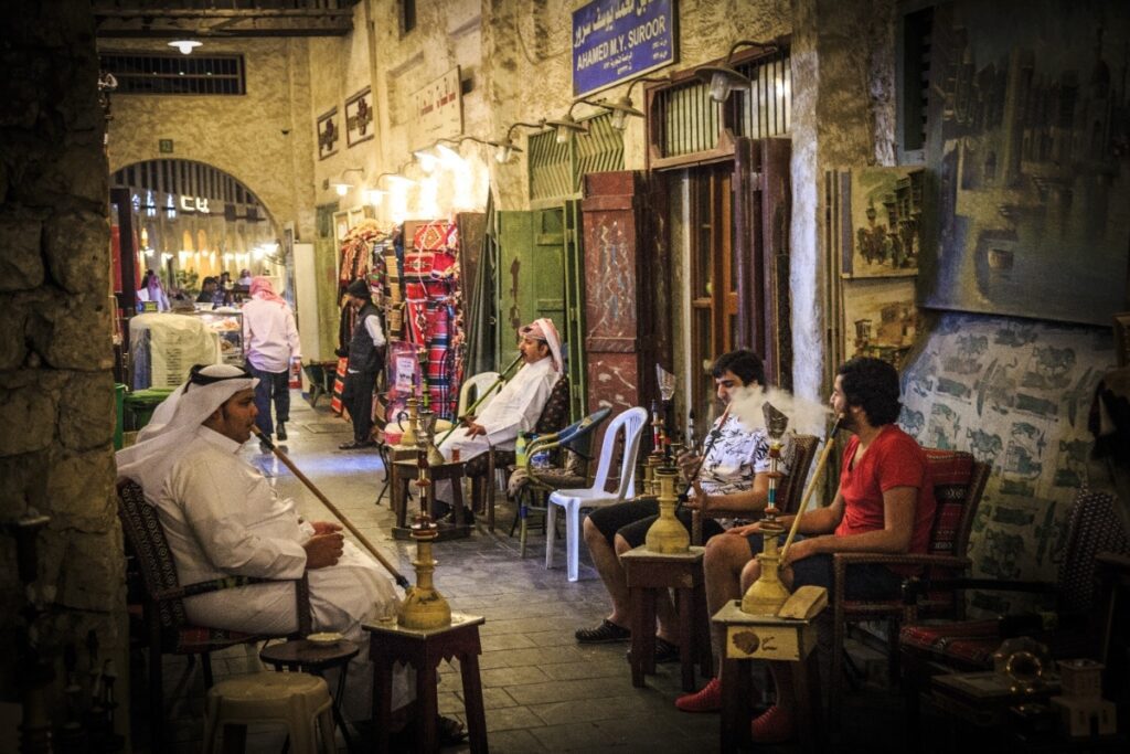 Souq Waqif traditional market evening atmosphere Doha Qatar 2026