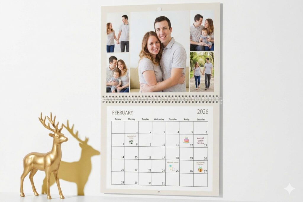 1. Personalised 2026 Wall Calendar (A4, A3, or Larger) – Best For a Year-Long Family Anniversary Gift With a New Memory Each Month