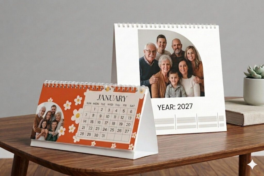 2. Personalised Desk Calendar (Square or Rectangular) – Best For a Daily New Year Planning Presence on a Home Office or Kitchen Worktop