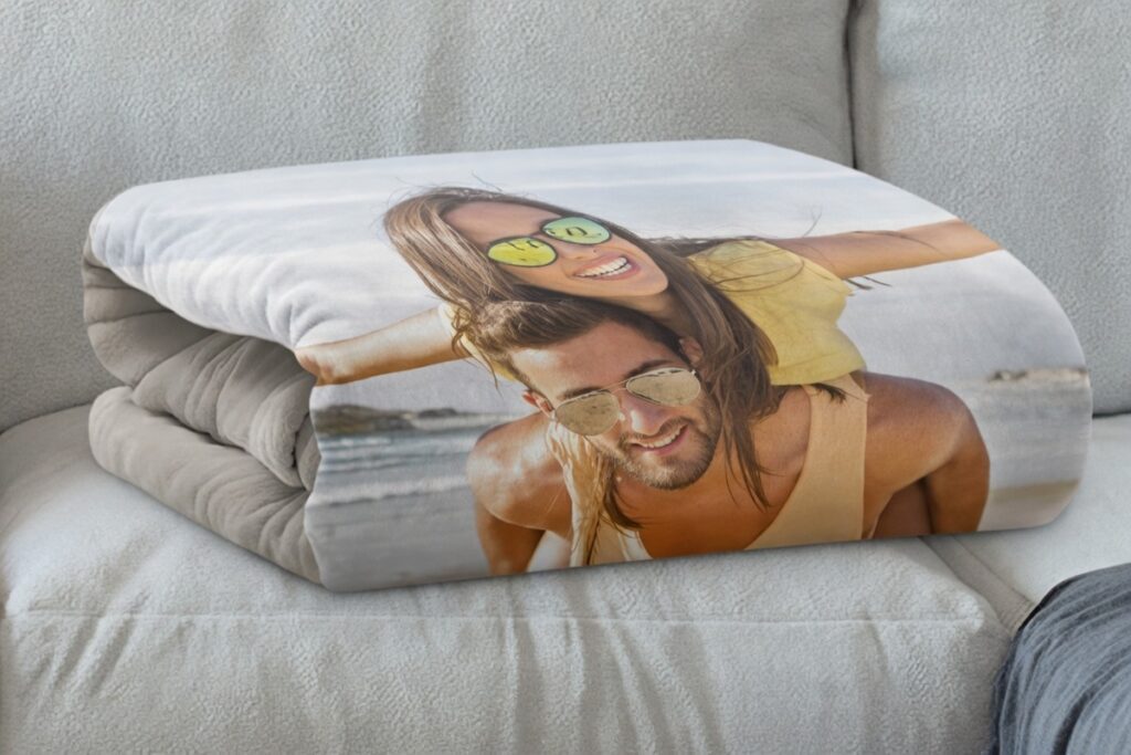 3. Personalised Photo Blanket (100×70cm, 150×100cm, 200×150cm) – Best For a Romantic Anniversary Gift That Stays in Daily Use