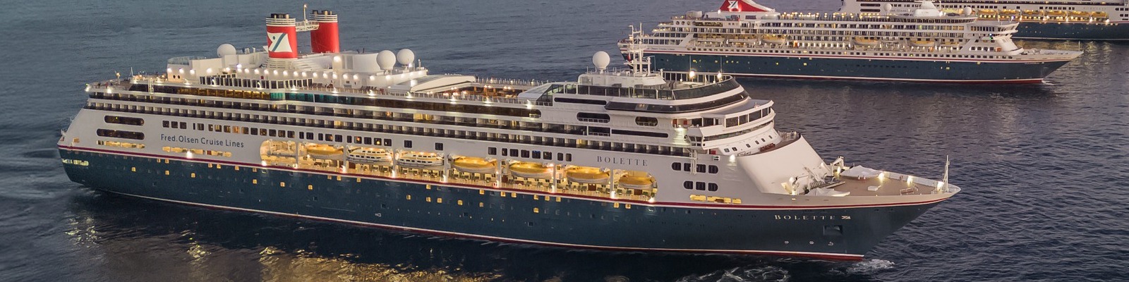 Fred Olsen Cruises ship at sunset