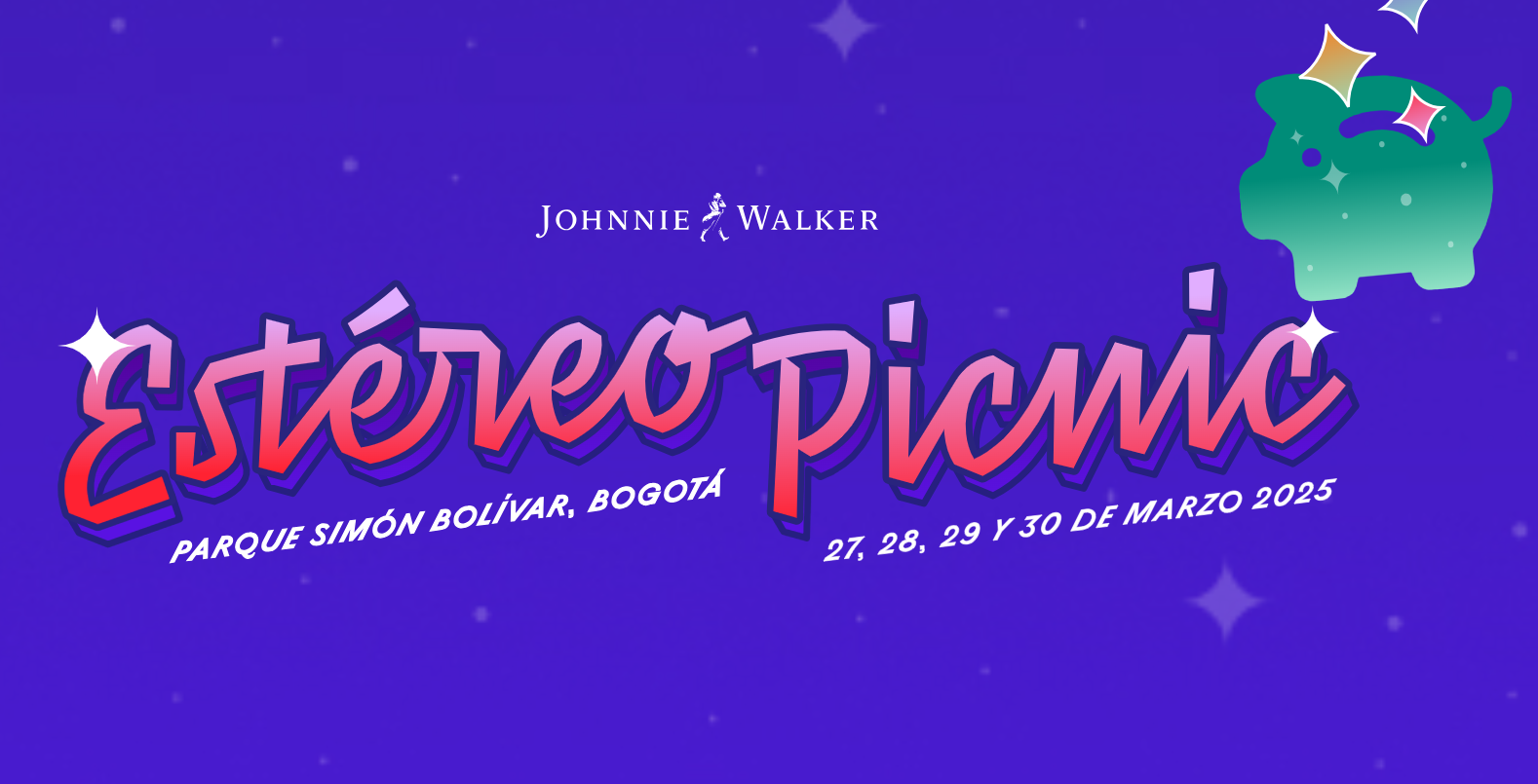 Crowd dancing at Festival Estereo Picnic 2025 with vibrant stages and lights at Parque Metropolitano Simón Bolívar, Bogotá, Colombia.