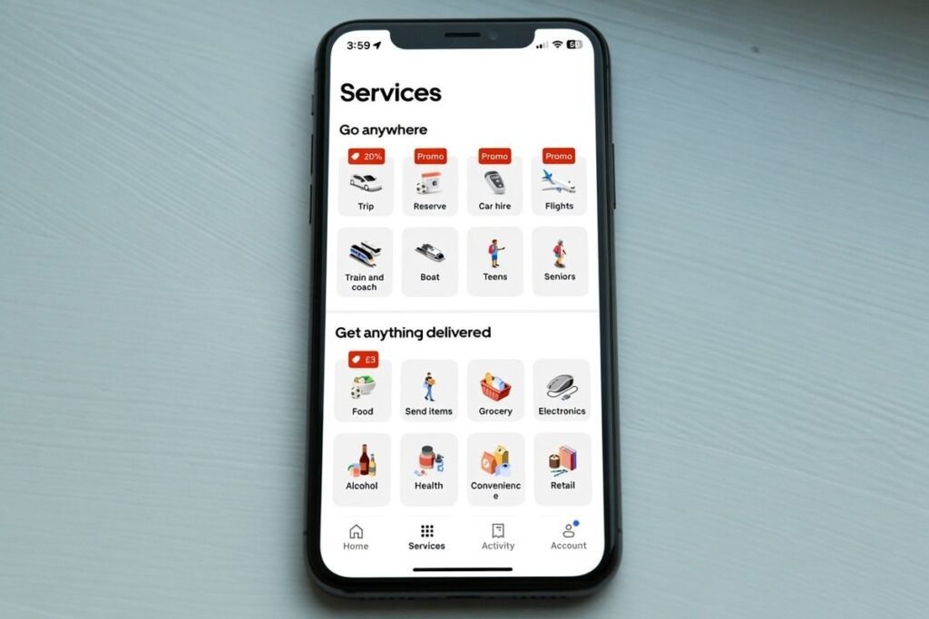 smartphone rideshare app interface hand holding phone 2026