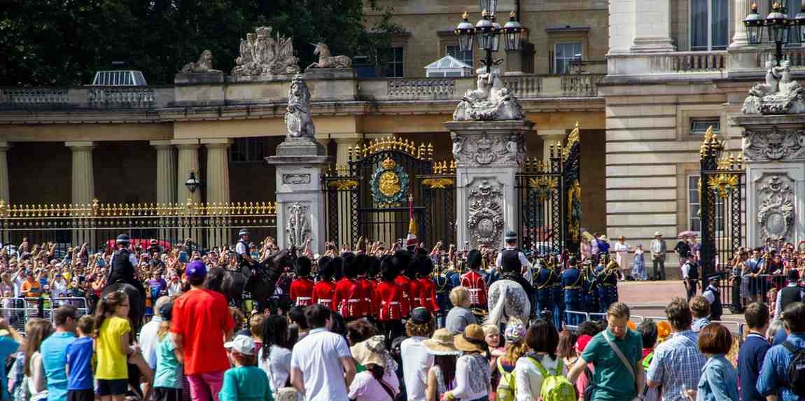 Buckingham Palace, a top central London attraction, during the Changing of the Guard